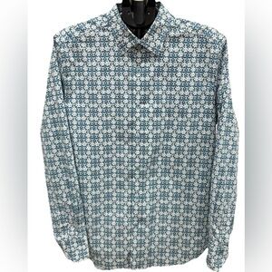 Robert Graham Size xl Blue & White Floral Long Sleeve Button Front Shirt